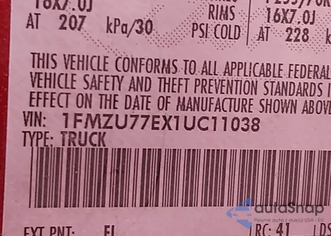 2001 Ford Explorer Sport Trac из США, поврежденный, VIN 1FMZU77EX1UC11038